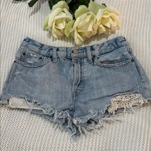 We The Free Light Blue Jean Shorts with Lace Detail